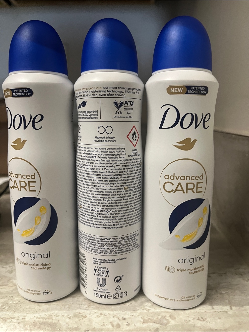 3 Dove Advanced Care Original Antiperspirant Spray